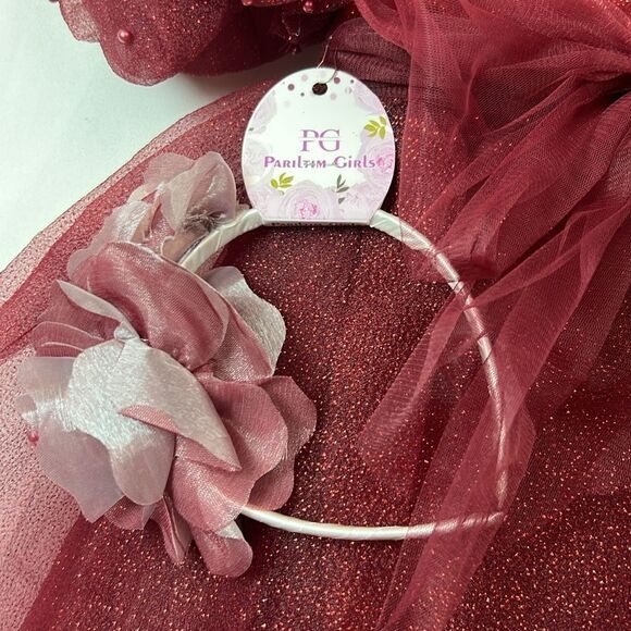 Pink Girls Couture Burgundy Glitter floral embellished Holiday Party Dress NWT 3 - Picture 12 of 15